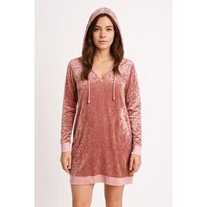 BETSEY JOHNSON Crushed Velvet Hooded Loungewear Dress Rose PInk Size M/L